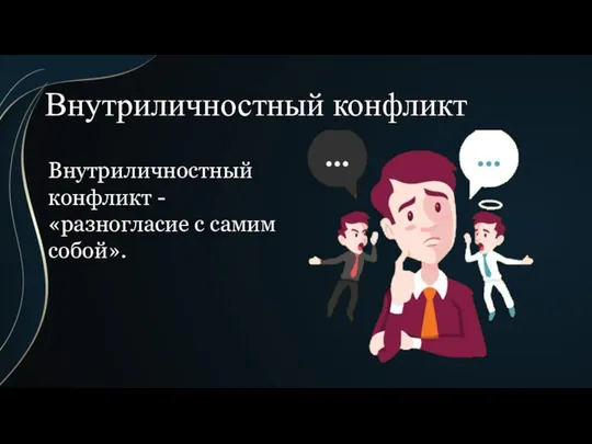 Внутриличностный конфликт Внутриличностный конфликт - «разногласие с самим собой».