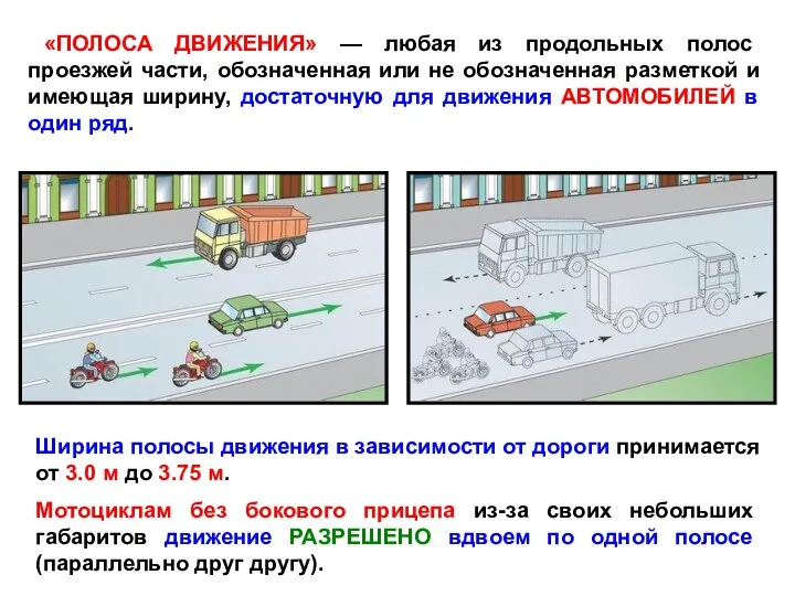 «ПОЛОСА ДВИЖЕНИЯ» — любая из продольных полос проезжей части, обозначенная