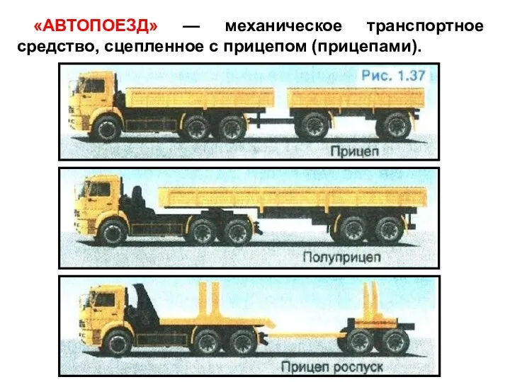 «АВТОПОЕЗД» — механическое транспортное средство, сцепленное с прицепом (прицепами).