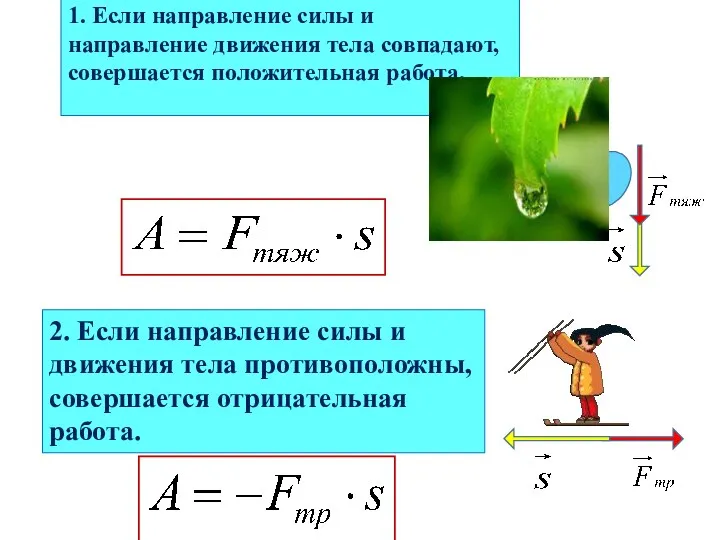 . 1. Если направление силы и направление движения тела совпадают,