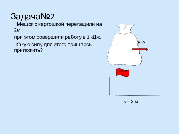 Задача№2 Мешок с картошкой перетащили на 2м, при этом совершили