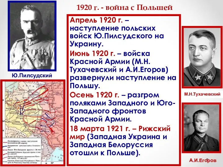 1920 г. - война с Польшей Апрель 1920 г. – наступление польских войск