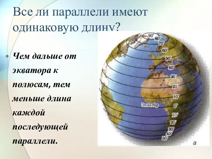 Все ли параллели имеют одинаковую длину? Чем дальше от экватора