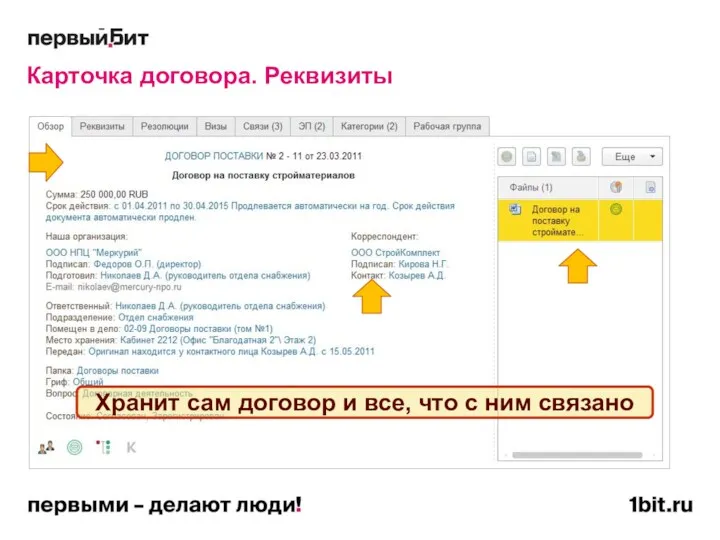 Карточка договора. Реквизиты