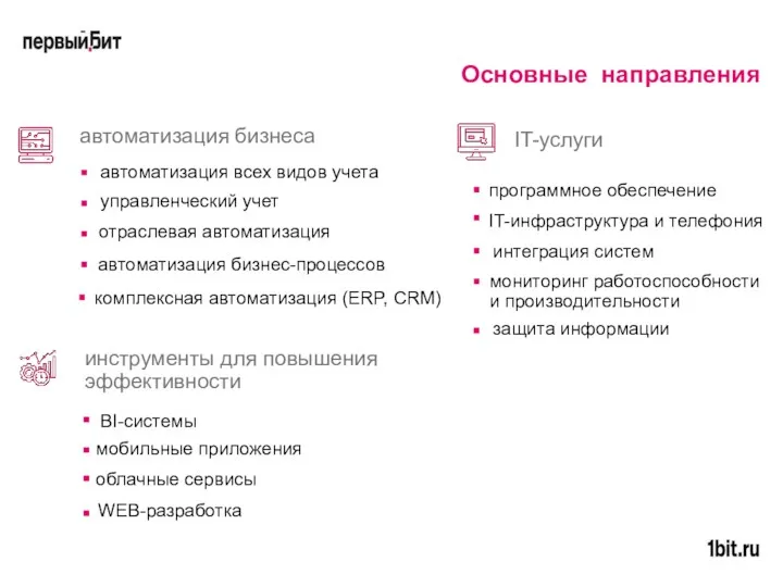 Основные направления автоматизация всех видов учета автоматизация бизнеса инструменты для