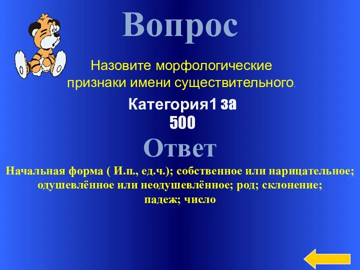 Вопрос Ответ Начальная форма ( И.п., ед.ч.); собственное или нарицательное;