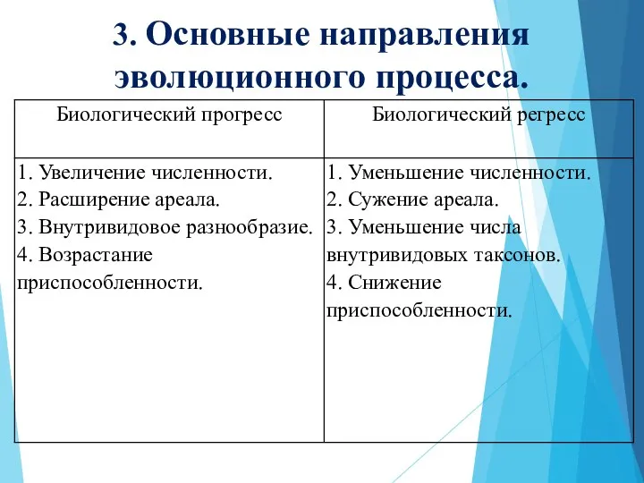 3. Основные направления эволюционного процесса.