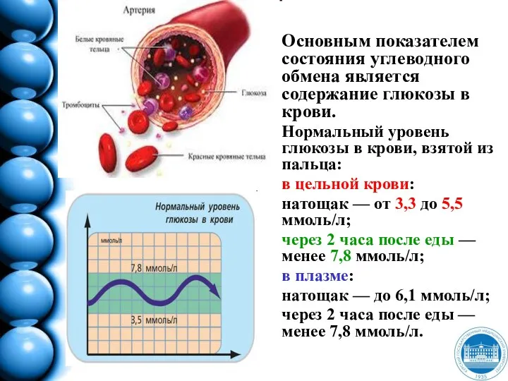 Основным показателем состояния углеводного обмена является содержание глюкозы в крови.