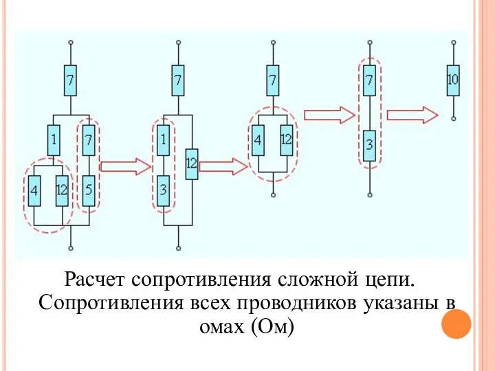 Расчет сопротивления сложной цепи. Сопротивления всех проводников указаны в омах (Ом)