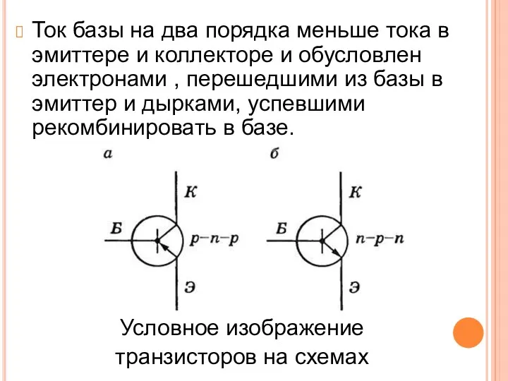 Ток базы на два порядка меньше тока в эмиттере и