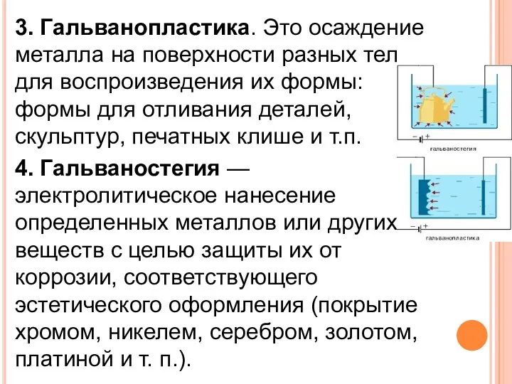 3. Гальванопластика. Это осаждение металла на поверхности разных тел для