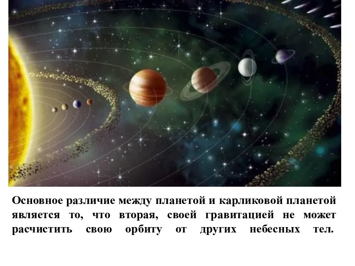 Основное различие между планетой и карликовой планетой является то, что вторая, своей гравитацией