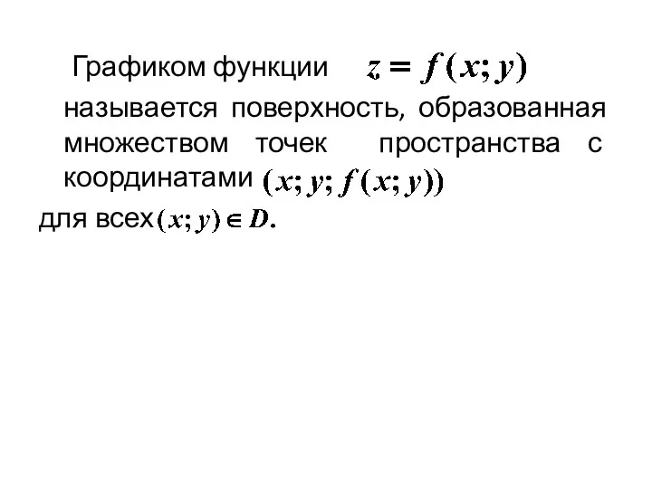 Графиком функции называется поверхность, образованная множеством точек пространства с координатами для всех