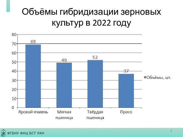 Объёмы гибридизации зерновых культур в 2022 году