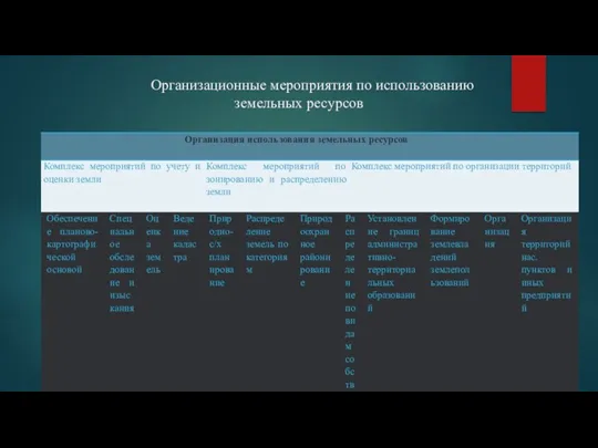 Организационные мероприятия по использованию земельных ресурсов