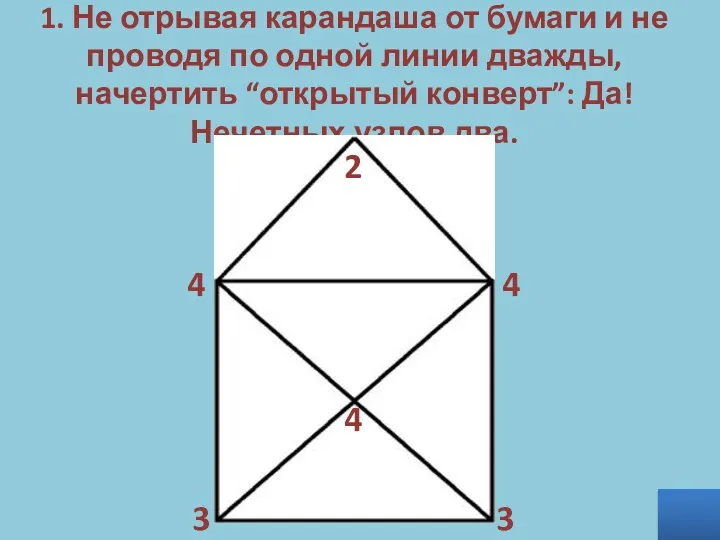 1. Не отрывая карандаша от бумаги и не проводя по