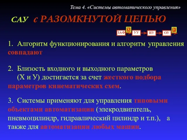 САУ с РАЗОМКНУТОЙ ЦЕПЬЮ 1. Алгоритм функционирования и алгоритм управления