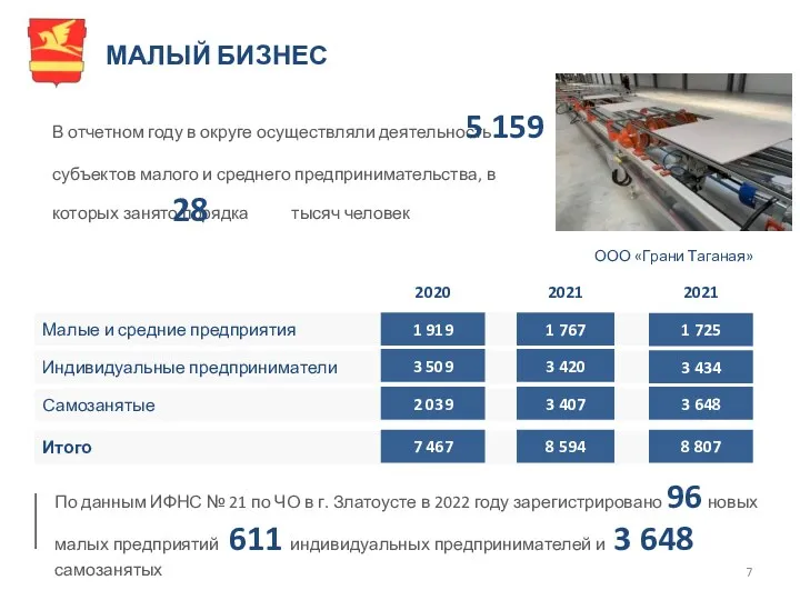 МАЛЫЙ БИЗНЕС _____ В отчетном году в округе осуществляли деятельность