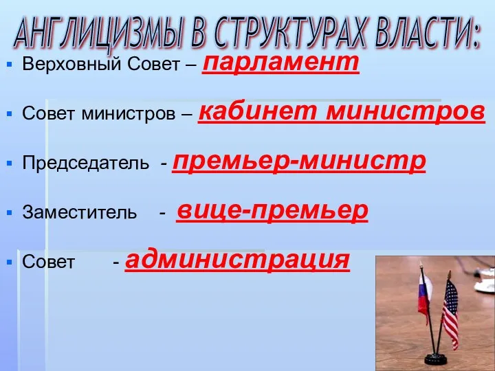 Верховный Совет – парламент Совет министров – кабинет министров Председатель