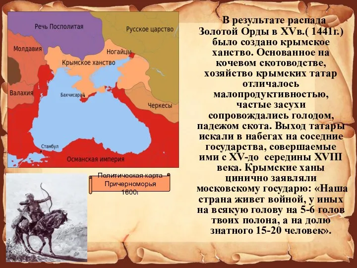 Политическая карта Причерноморья 1600г В результате распада Золотой Орды в