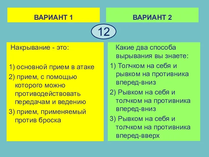 ВАРИАНТ 1 Накрывание - это: 1) основной прием в атаке