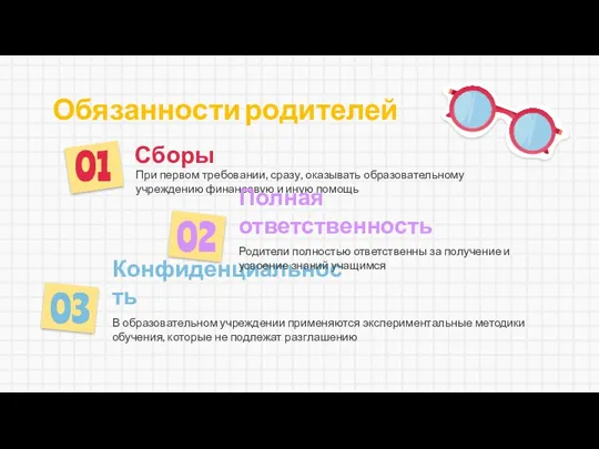 Обязанности родителей Сборы При первом требовании, сразу, оказывать образовательному учреждению