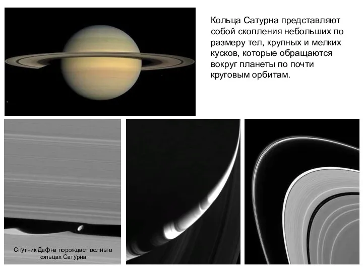 Кольца Сатурна представляют собой скопления небольших по размеру тел, крупных и мелких кусков,