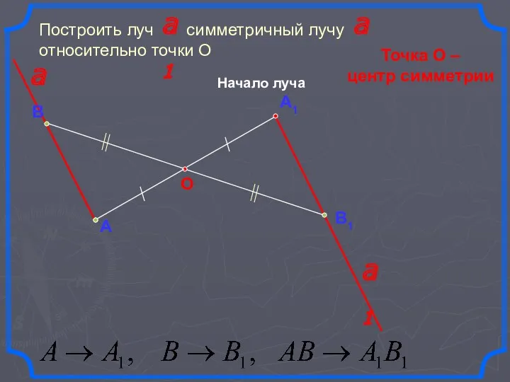 А1 О Построить луч симметричный лучу относительно точки О Точка