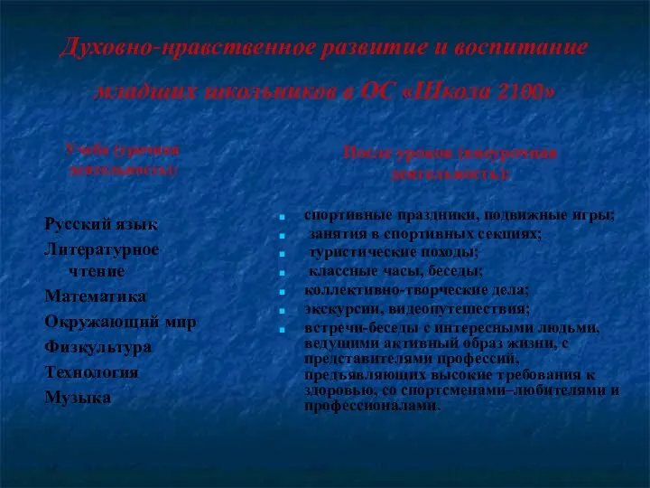 Духовно-нравственное развитие и воспитание младших школьников в ОС «Школа 2100»