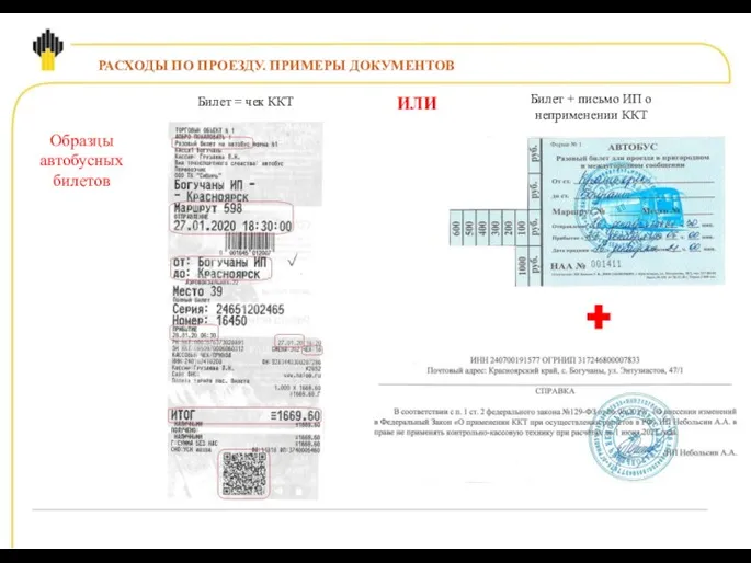 РАСХОДЫ ПО ПРОЕЗДУ. ПРИМЕРЫ ДОКУМЕНТОВ Образцы автобусных билетов Билет =