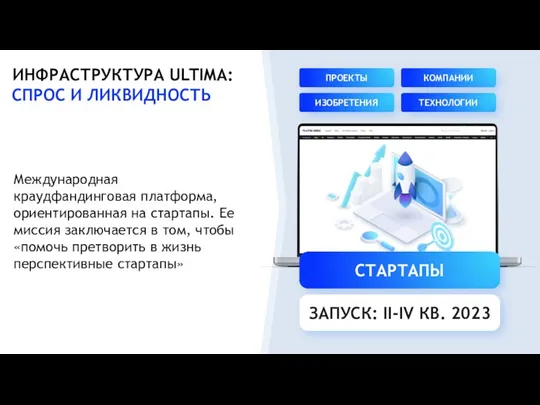 ИНФРАСТРУКТУРА ULTIMA: СПРОС И ЛИКВИДНОСТЬ Международная краудфандинговая платформа, ориентированная на