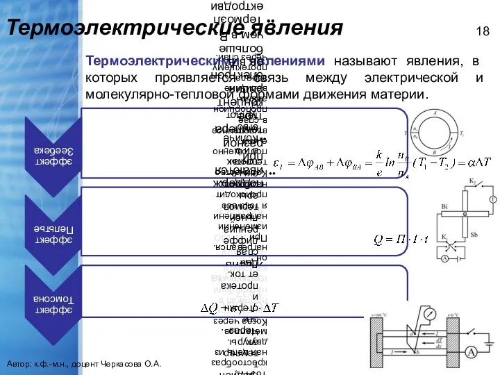 Термоэлектрические явления Автор: к.ф.-м.н., доцент Черкасова О.А. Термоэлектрическими явлениями называют