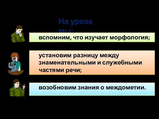 На уроке мы: вспомним, что изучает морфология; установим разницу между