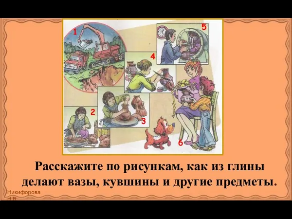 Расскажите по рисункам, как из глины делают вазы, кувшины и другие предметы.