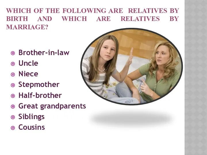 WHICH OF THE FOLLOWING ARE RELATIVES BY BIRTH AND WHICH