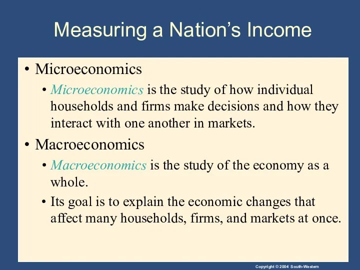 Measuring a Nation’s Income Microeconomics Microeconomics is the study of