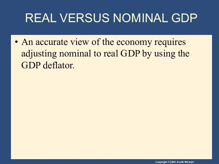 REAL VERSUS NOMINAL GDP An accurate view of the economy