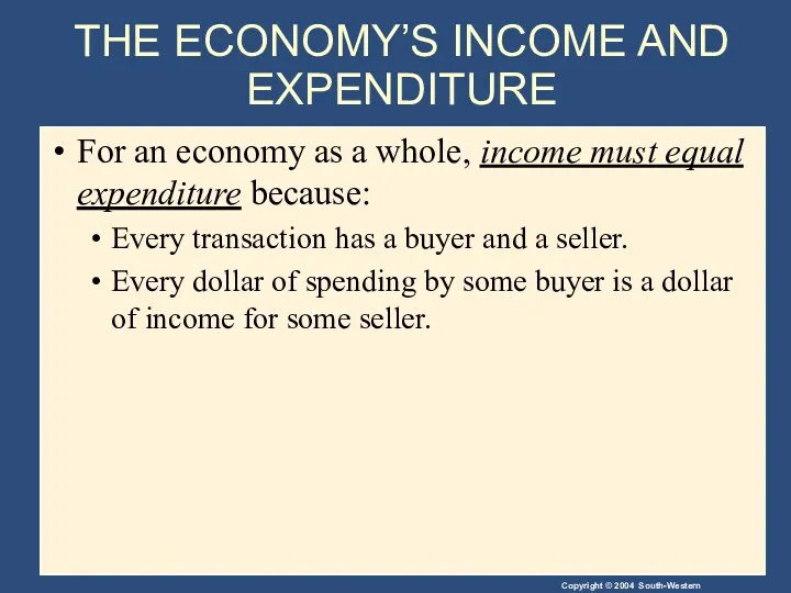 THE ECONOMY’S INCOME AND EXPENDITURE For an economy as a