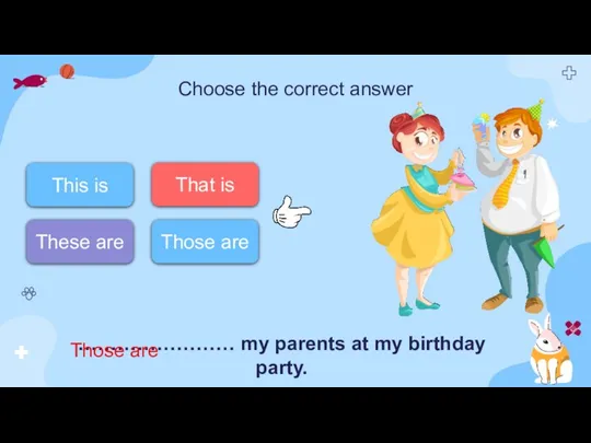 Choose the correct answer …………………… my parents at my birthday