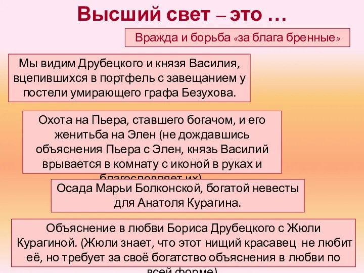 Высший свет – это … Вражда и борьба «за блага