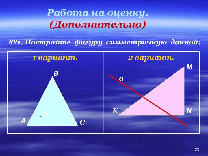 Работа на оценку. (Дополнительно) №1. Постройте фигуру симметричную данной: А