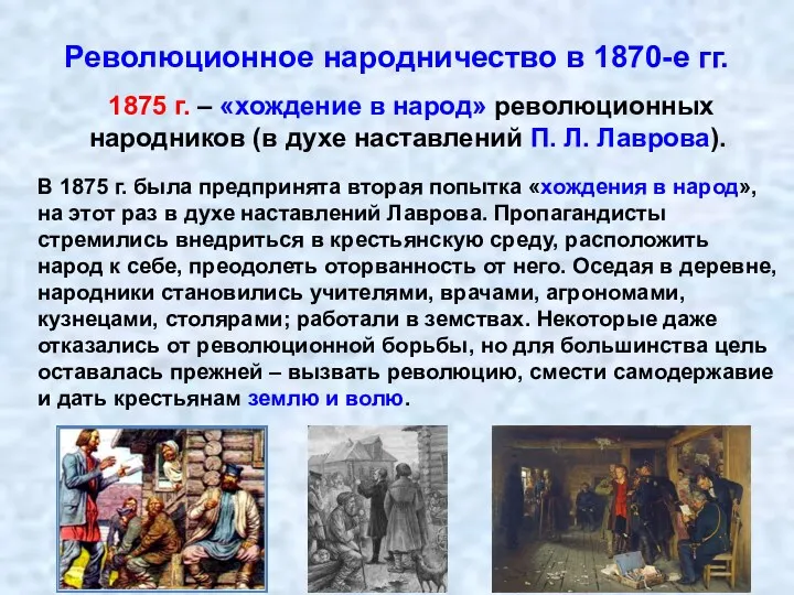 Революционное народничество в 1870-е гг. 1875 г. – «хождение в народ» революционных народников