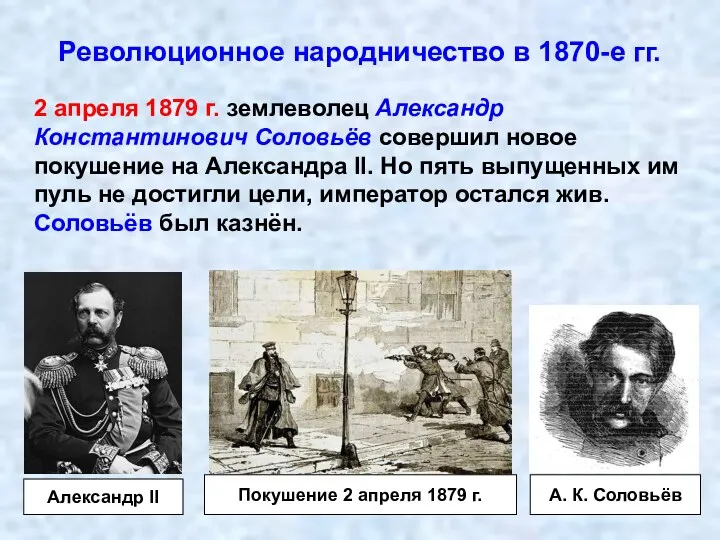 Революционное народничество в 1870-е гг. 2 апреля 1879 г. землеволец Александр Константинович Соловьёв