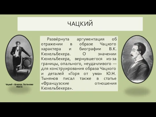 Развёрнута аргументация об отражении в образе Чацкого характера и биографии