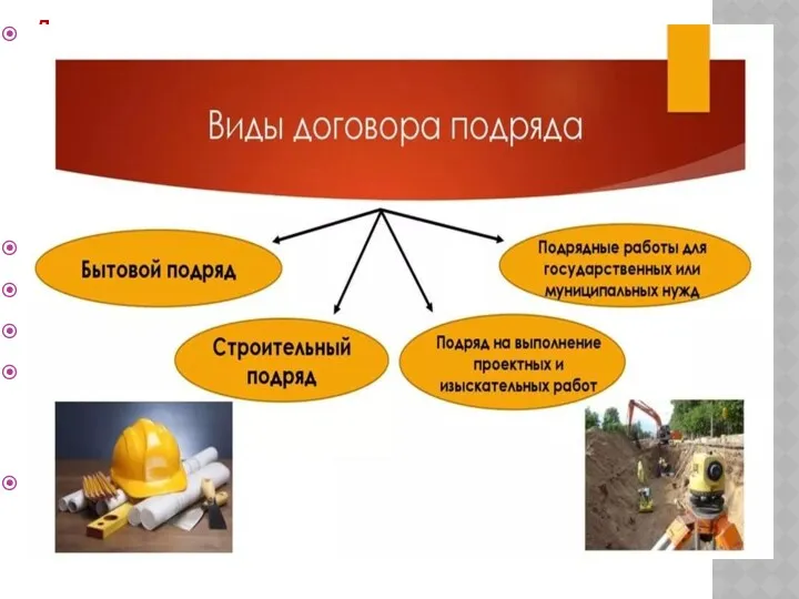 Договоры подряда могут быть различными, чаще всего заключаются такие: строительный;