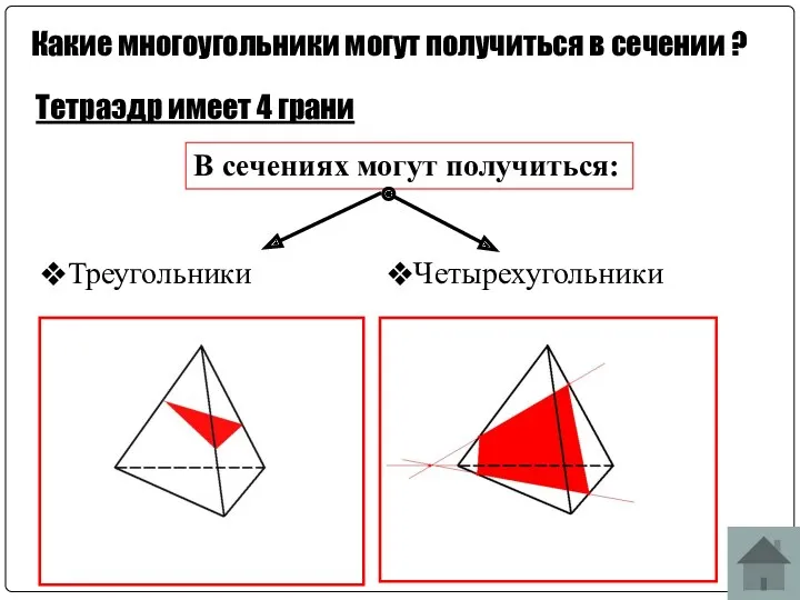 Какие многоугольники могут получиться в сечении ? Тетраэдр имеет 4