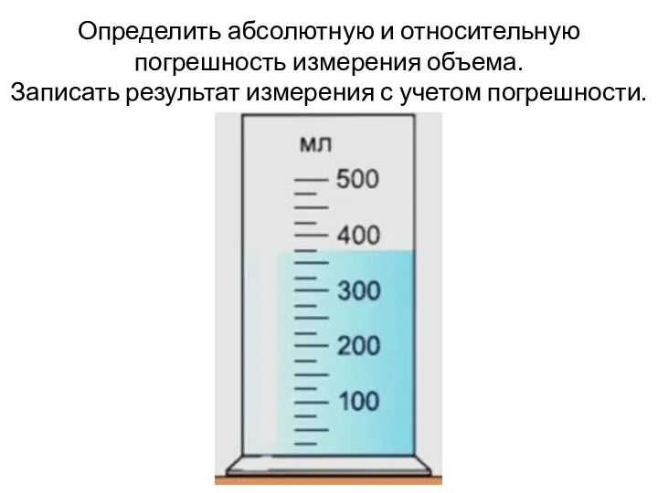 Определить абсолютную и относительную погрешность измерения объема. Записать результат измерения с учетом погрешности.