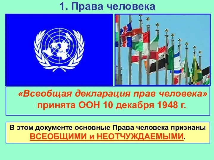 1. Права человека «Всеобщая декларация прав человека» принята ООН 10