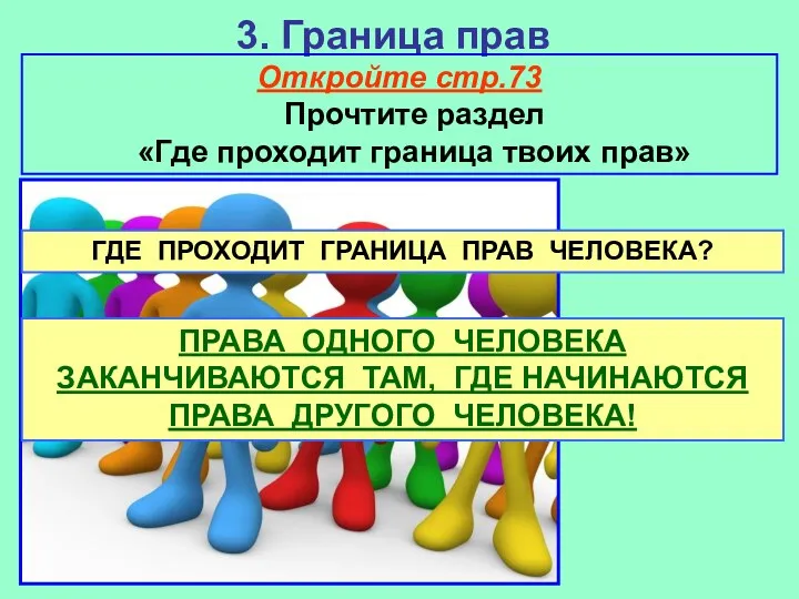 3. Граница прав Откройте стр.73 Прочтите раздел «Где проходит граница