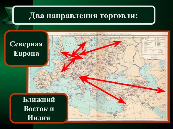 Два направления торговли: Северная Европа Ближний Восток и Индия